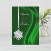 Silver Diamond Snowflake Green Silk Invitation Kaart (Staand voorkant)