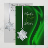 Silver Diamond Snowflake Green Silk Invitation Kaart (Voorkant / Achterkant)