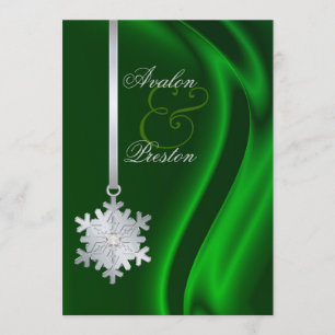 Silver Diamond Snowflake Green Silk Invitation Kaart