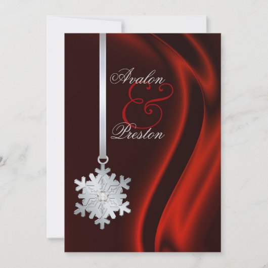 Silver Diamond Snowflake Red Silk Invitation Kaart (Voorkant)