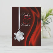 Silver Diamond Snowflake Red Silk Invitation Kaart (Staand voorkant)