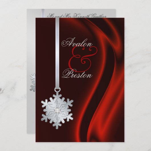 Silver Diamond Snowflake Red Silk Invitation Kaart (Voorkant / Achterkant)