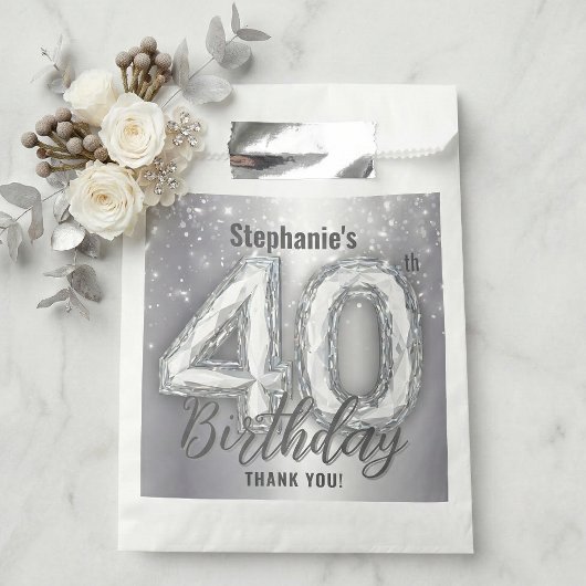 Silver Diamond Sparkle 40th Birthday Thank You Bedankzakje