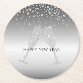 Silver Diamond Sparkle Champagne Glass New Year's Ronde Kartonnen Onderzetter (Voorkant)