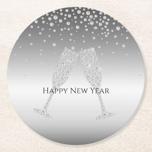 Silver Diamond Sparkle Champagne Glass New Year's Ronde Kartonnen Onderzetter (Voorkant)