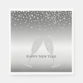 Silver Diamond Sparkle Champagne Glass New Year's Servet (Voorkant)