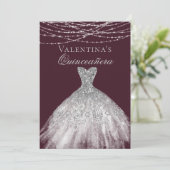 Silver Diamond Sparkle Dress Quinceanera Kaart (Staand voorkant)