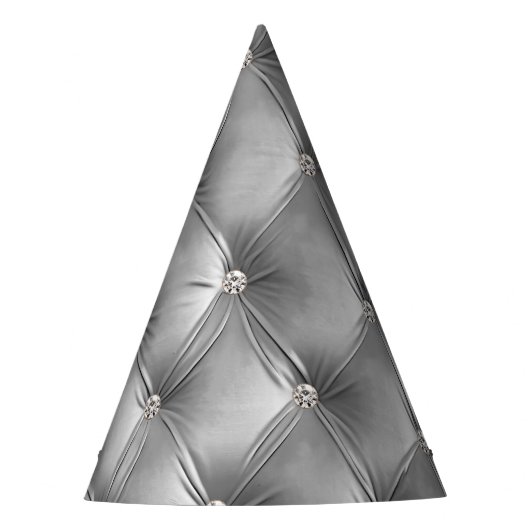 Silver Diamond Sparkle Grey Faux Velvet Feesthoedjes (Voorkant)