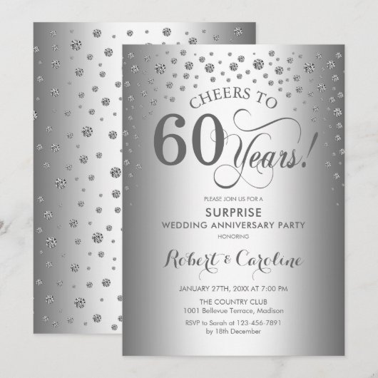 Silver Diamond Surprise 60ste Jubileum Party Kaart (Voorkant / Achterkant)