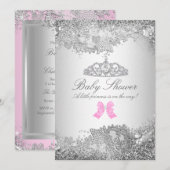 Silver Diamond & Tiara Baby shower Invitation Kaart (Voorkant / Achterkant)