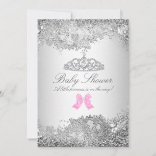 Silver Diamond & Tiara Baby shower Invitation Kaart