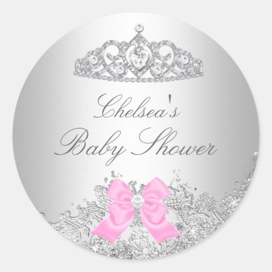 Silver Diamond & Tiara Baby shower Sticker (Voorkant)