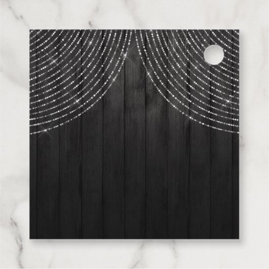 Silver Diamond Tiara op Black Wood Quinceanera Bedankjes Labels (Achterkant)