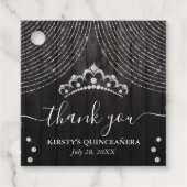 Silver Diamond Tiara op Black Wood Quinceanera Bedankjes Labels (Voorkant)