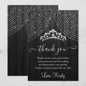Silver Diamond Tiara op Black Wood Quinceanera Bedankkaart (Voorkant / Achterkant)