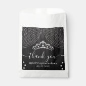 Silver Diamond Tiara op Black Wood Quinceanera Bedankzakje (Voorkant)