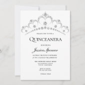 Silver Diamond Tiara Quinceanera Party Invite Kaart (Voorkant)