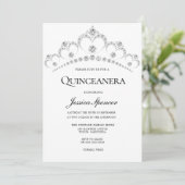Silver Diamond Tiara Quinceanera Party Invite Kaart (Staand voorkant)