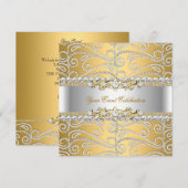 Silver Diamond White Gold Elegant Birthday Party 3 Kaart (Voorkant / Achterkant)