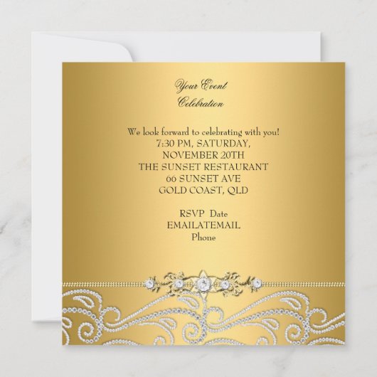 Silver Diamond White Gold Elegant Birthday Party 3 Kaart (Achterkant)