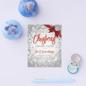Silver DiamondGlitter Kerstfeestdag Red Invite Flyer (Enkel)