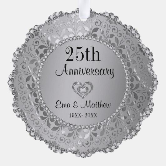 Silver Diamonds 25e bruiloft Jubileum Ornament Kaart (Achterkant)