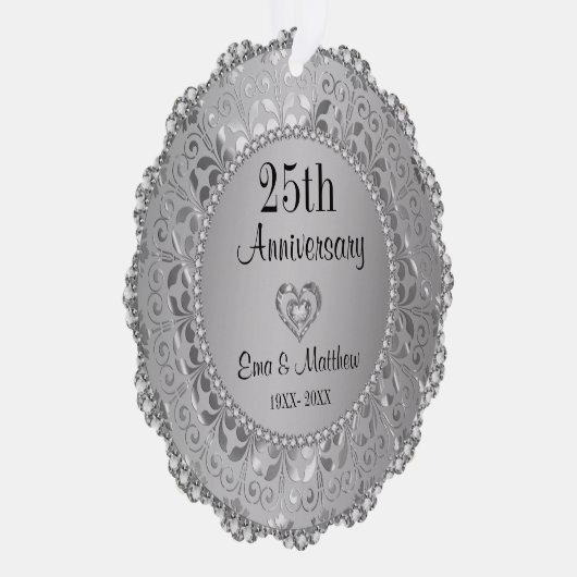 Silver Diamonds 25e bruiloft Jubileum Ornament Kaart (Rechts)