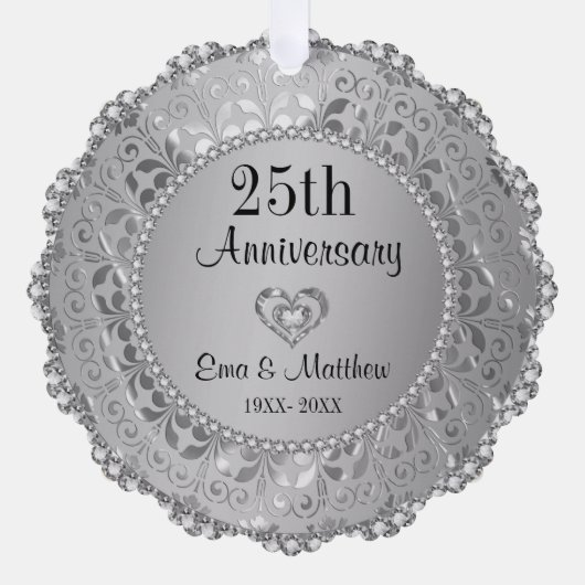 Silver Diamonds 25e bruiloft Jubileum Ornament Kaart (Voorkant)