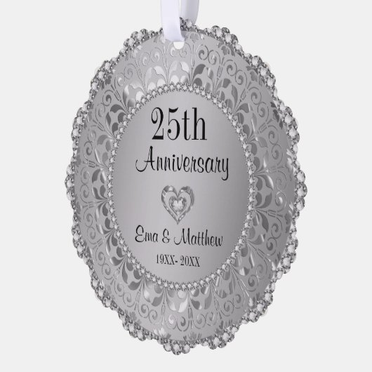 Silver Diamonds 25e bruiloft Jubileum Ornament Kaart (Links)
