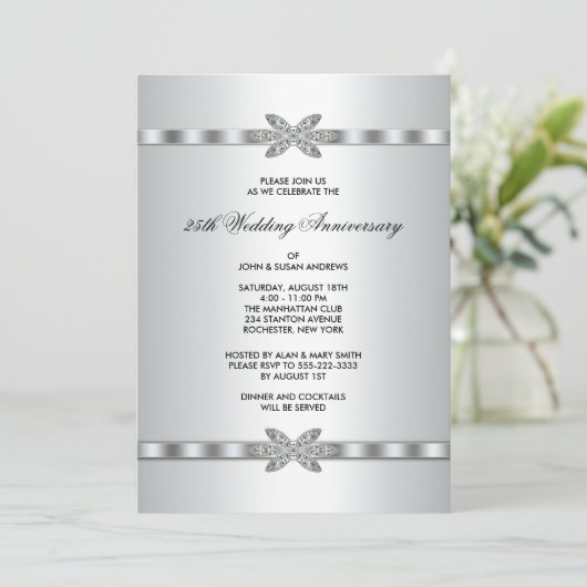 Silver Diamonds 25th Jubileum Party Kaart (Staand voorkant)
