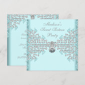 Silver Diamonds Blauwgroen Blue Sweet 16 Birthday  Kaart (Voorkant / Achterkant)