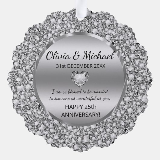 Silver Diamonds en hart bruiloft Jubileum Ornament Kaart (Achterkant)