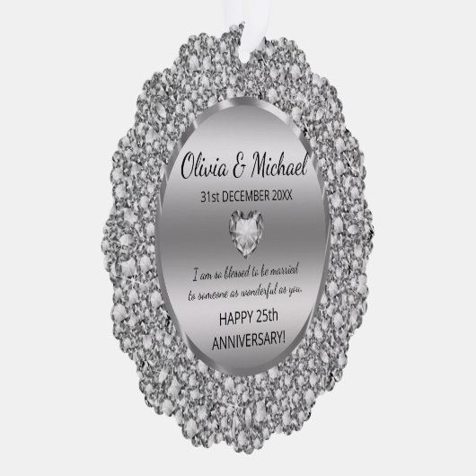 Silver Diamonds en hart bruiloft Jubileum Ornament Kaart (Rechts)