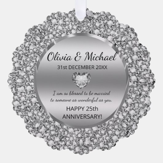 Silver Diamonds en hart bruiloft Jubileum Ornament Kaart (Voorkant)