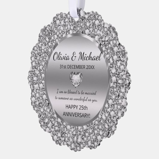 Silver Diamonds en hart bruiloft Jubileum Ornament Kaart (Links)