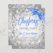 Silver Diamonds Glitter Blue Ribbon Kerstmis (Voorkant / Achterkant)