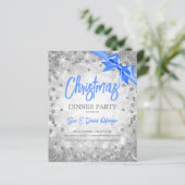 Silver Diamonds Glitter Blue Ribbon Kerstmis (Staand voorkant)