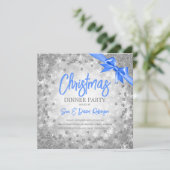 Silver Diamonds Glitter Blue Ribbon Kerstmis (Staand voorkant)