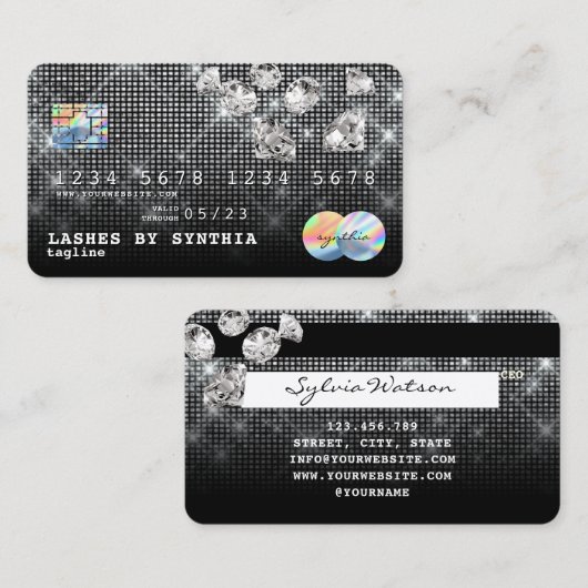 Silver Diamonds Glitter Credit Kaart Stijl Modern Visitekaartje (Voorkant / Achterkant)