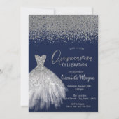 Silver Diamonds, Glitter Dress Blue Quinceañera Kaart (Voorkant)