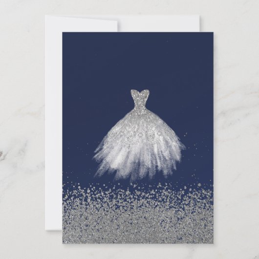 Silver Diamonds, Glitter Dress Blue Quinceañera Kaart (Achterkant)