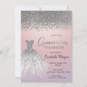 Silver Diamonds, Glitter Dress Pink Quinceañera Kaart (Voorkant)