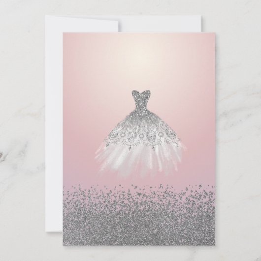 Silver Diamonds, Glitter Dress Pink Quinceañera Kaart (Achterkant)