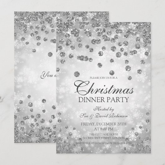 Silver Diamonds & Glitter-kerstparty Kaart (Voorkant / Achterkant)