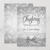 Silver Diamonds Glitter Ribbon-kerstavond Kaart (Voorkant / Achterkant)