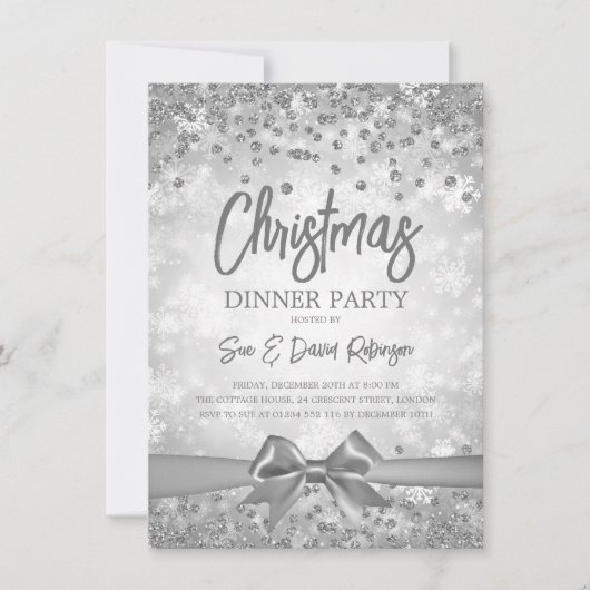 Silver Diamonds Glitter Ribbon-kerstavond Kaart (Voorkant)