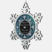 Silver Diamonds Green 10th Wedding Jubileum Tin Sneeuwvlok Ornament (Rechts)