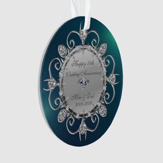 Silver Diamonds Green 50th Wedding Jubileum Ornament (voorkant)