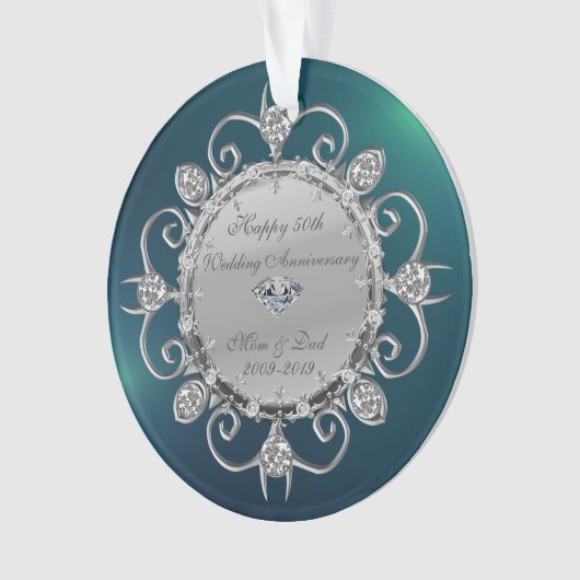 Silver Diamonds Green 50th Wedding Jubileum Ornament (voorkant)