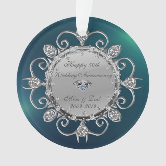 Silver Diamonds Green 50th Wedding Jubileum Ornament (voorkant)